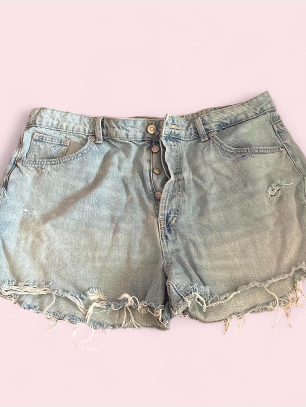 Zara Women's Light Blue Distressed Denim Shorts Size 14